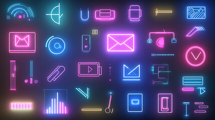 Poster - Dynamic neon icons display digital environment graphic design vibrant imagery creative concept