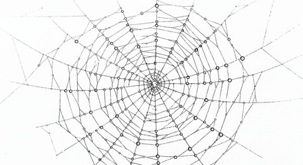 Monochrome Outline Spiderweb with Morning Dew