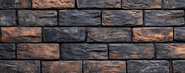 Poster - Dark and rustic brick wall providing a textured backdrop with a repeating pattern
