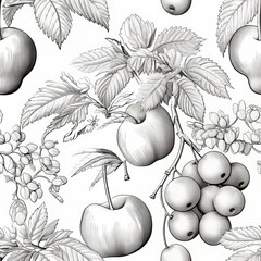 Poster - Seamless pattern featuring simple contours of fruits on a white background for modern design