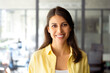 © Stock 4 You - Closeup headshot portrait of cheerful smiling latin hispanic female manager in office or student in university campus. Young 20s indian specialist, business woman looking happy at camera at workplace