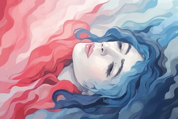 Poster - Artistic rendering of abstract features  emphasizing the lips and nose in contemporary design