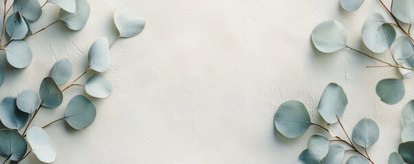 Aufkleber - Eucalyptus branches forming a border against a textured backdrop, with a central blank space