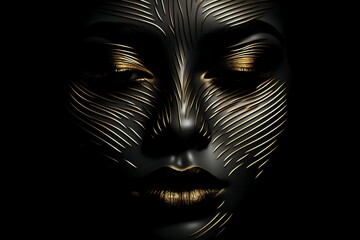 Poster - Minimalist design featuring a gold thread outline of a face against a solid black background.