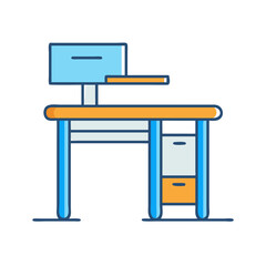 Poster - Illustration of home office desk with computer monitor and drawers for study and work space design