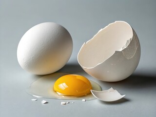 Poster -  A single egg is cracked open to reveal a yellow yolk. The eggshell is intact.
