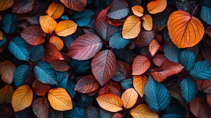 Poster - Colorful autumn leaves background forming a beautiful natural pattern
