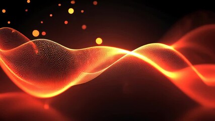 Poster - Fiery Waves: Abstract Glowing Pattern with Particle Stream and Hot Red Gradient Illumination