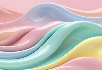 Poster - Pastel Waves: A mesmerizing abstract composition featuring flowing, smooth, and glossy waves in a spectrum of soft pastel colors. 