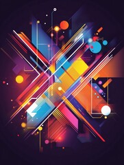 Fototapete - Retro Memphis style background with bold geometric shapes and neon colors creates a playful and dynamic atmosphere