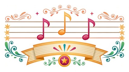 Poster - colorful musical notes and decorative elements on a vibrant banner design.