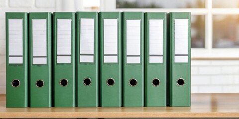 Poster - Office shelf lined with green binders, organized and ready for use.