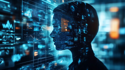 Poster - An AI powered system automating news content generation by analyzing real time trends and audience interests, futuristic AI-driven media platform, Journalism technology style