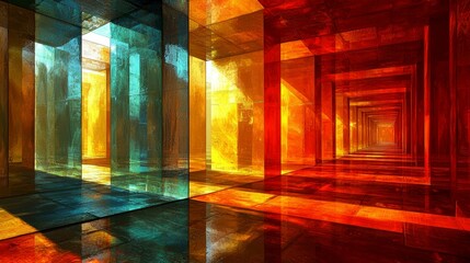 Poster - Abstract Architectural Masterpiece: A Symphony of Color and Light in a Modern Glass Building