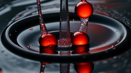 Poster - Crimson Droplets: Fluidity of Form & Color - A Study in Red, Reflection and Motion
