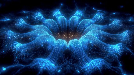 Poster - Abstract Blue Glowing Energy Flow, Digital Art, Futuristic, Technology Background