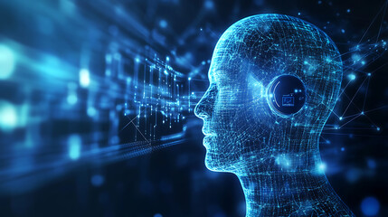 Poster - An AI powered system automating real time language transcription by analyzing speech patterns and context, futuristic AI-driven transcription platform, Linguistic technology style