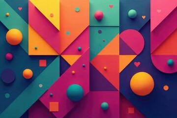 Wall Mural - abstract geometric shapes repeat in vibrant colors , illusion, wallpaper, repeating