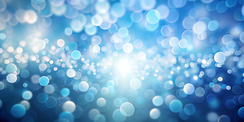 Poster - A soft, blurred background filled with round, glowing bokeh lights creates a dreamy blue atmosphere. The lights vary in size and brightness, enhancing the tranquil ambiance