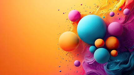 Poster - Abstract Colorful Spheres: Vibrant 3D Digital Art, Dynamic Background Design, Modern Creative Wallpaper