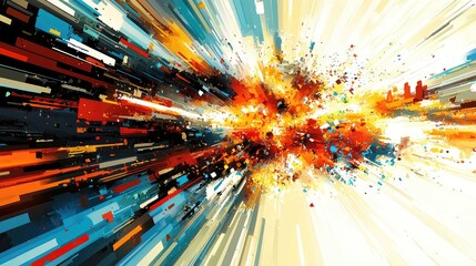 Poster - Abstract Digital Painting: A Burst of Colorful Energy and Motion.  Modern, Futuristic Technology Art, Dynamic Lines and Shapes.