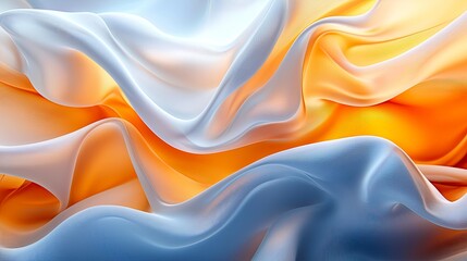 Poster - Abstract Flowing Fabric: Orange, Blue, White Waves - Modern Art Wallpaper