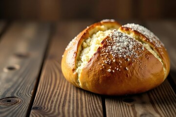 Wall Mural - Artisan-style wheat bun, slightly rustic, textured surface, bread, white background