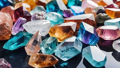Poster - A mesmerizing display of many colored crystals sparkling under light creating a captivating visual experience of beauty