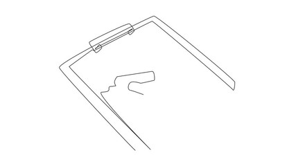 Poster - Self drawing animation of single line drawing hand is erasing writing on paper on clipboard with a rubber eraser. Delete unnecessary notes. Efficient. National Rubber Eraser Day. Full length animated