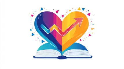 Poster - Colorful heart-shaped graph over open book, growth concept