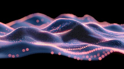 Poster - Abstract Particle Wave Background: Digital Art, Futuristic Technology, Science Visualization