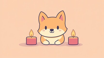 Poster - Cute Shiba Inu illustration with candles for greeting cards or design elements