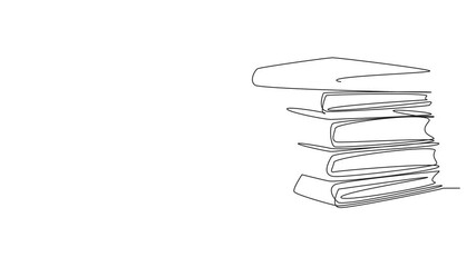Poster - animated self drawing of continuous line drawing a man in casual clothes leaning on a big stack of b