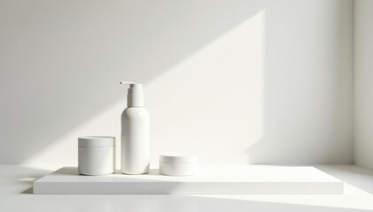 Wall Mural - clean minimalist white backdrop, elegant product display, glossy, simple, shadow