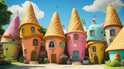 Poster - a small world where waffle cones are rooftops of homes