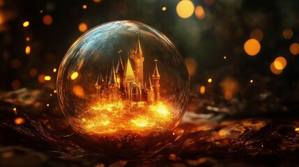 Poster - A small castle glowing inside a crystal ball