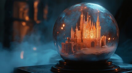 Poster - A small castle glowing inside a crystal ball