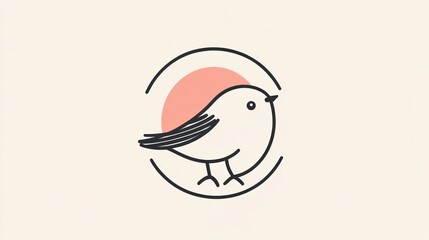 Poster - Simple bird logo design with pink sun, for a brand identity or application