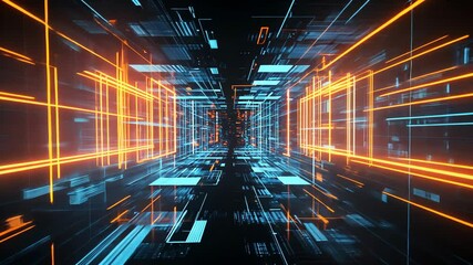 Poster - Cybernetic Tunnel: A Digital Voyage Through a Technological Corridor of Light and Data