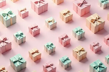 Wall Mural - elegant repeating gift box pattern, pastel hues, modern, graphic