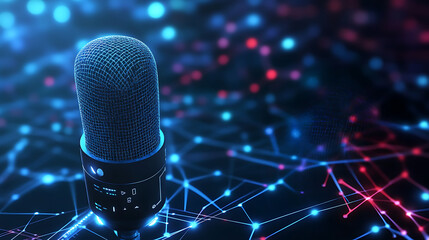 Poster - An AI powered system automating voice recognition by analyzing real time speech data and context, futuristic AI-driven speech platform, Speech recognition technology style