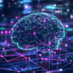 Poster - Digital Brain Network with Neon Lights