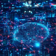 Poster - Digital Brain over Cityscape: Artificial Intelligence and Future Technology