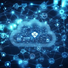 Poster - Cloud Technology Network with Heart Symbol for Health Data