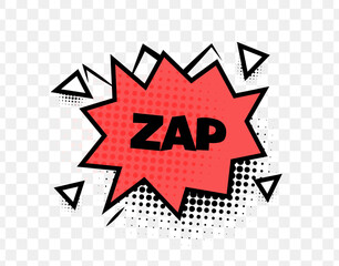 Poster - Comic Style Zap Text in Red Burst with Halftone Dots and Bold Black Font, Perfect for Pop Art Effects, Superhero Comics, and Action-Themed Designs. Energetic and Dynamic. Vector Illustration