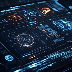 Poster - Futuristic digital interface with data streams and glowing circuits.