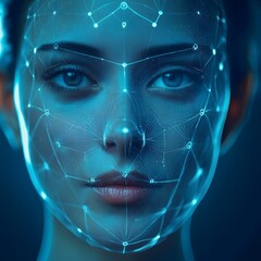 Poster - Woman's Face with Glowing Network: Artificial Intelligence and Neural Connection