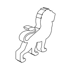 Poster - The outline of a large lion symbol is made with black lines. 3D view of the object in perspective. Vector illustration on white background