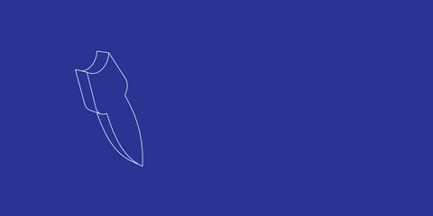 Poster - The outline of a large falling rocket symbol made of white lines on the left. 3D view of the object in perspective. Vector illustration on indigo background