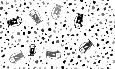 Poster - Abstract seamless pattern with electric charging station symbols. Creative leopard backdrop. Illustration on transparent background